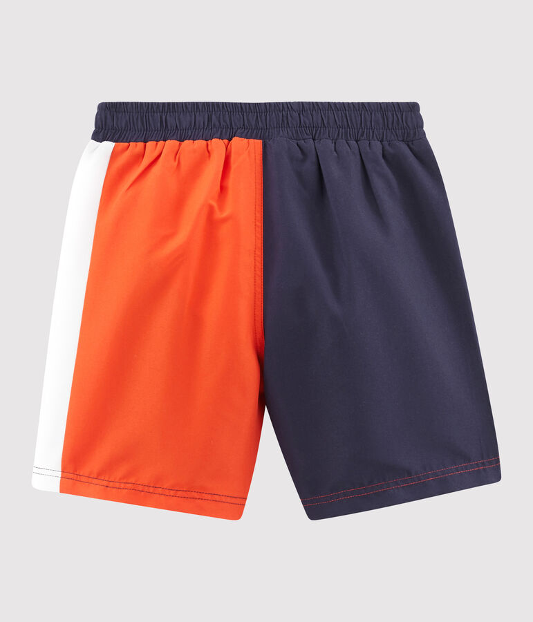 Short de plage effet colorblock enfant gar&ccedil;on bleu TOUAREG/orange SPICY