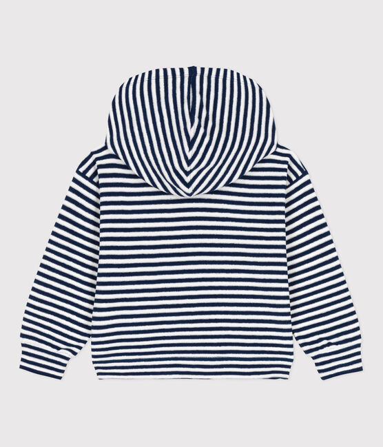 Sweatshirt rayé à capuche enfant garçon bleu MEDIEVAL/blanc MARSHMALLOW