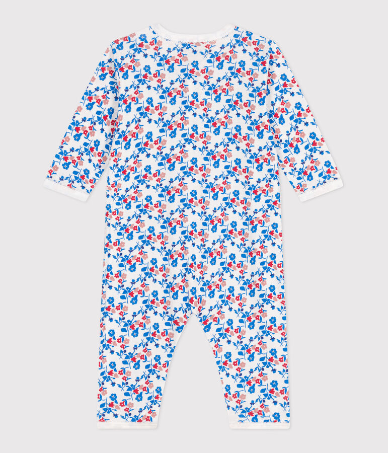 Pyjama b&eacute;b&eacute; en coton sans pieds fleuri blanc MARSHMALLOW/blanc MULTICO