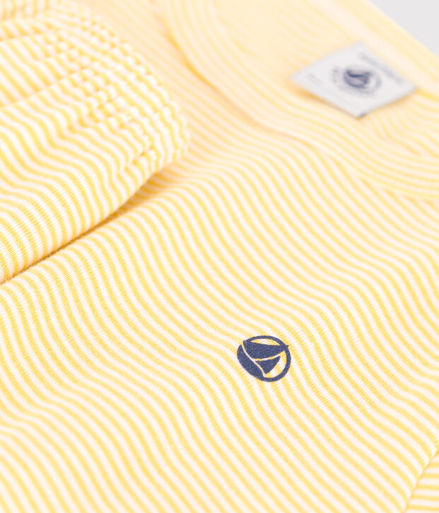Pyjama short enfant en coton &agrave; rayures jaune/blanc