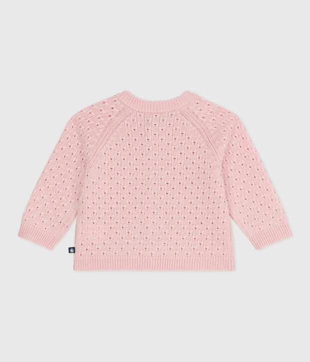 Cardigan b&eacute;b&eacute; en tricot laine et coton uni rose clair
