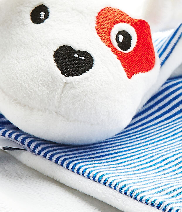Doudou plat chien blanc/multicouleur