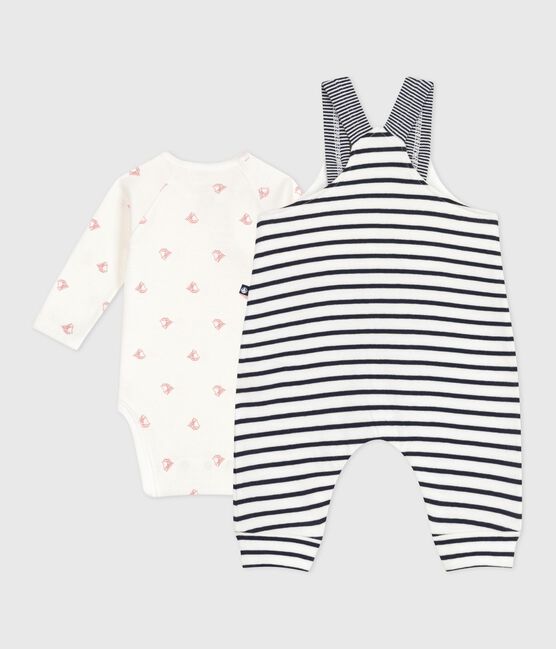 Ensemble salopette bébé rayure marinière et body imprimé blanc MARSHMALLOW/bleu SMOKING