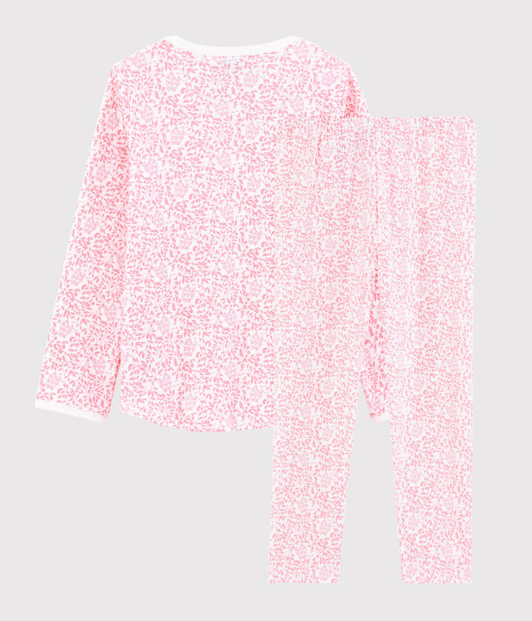 Pyjama fleur rose petite fille en c&ocirc;te blanc MARSHMALLOW/rose GRETEL
