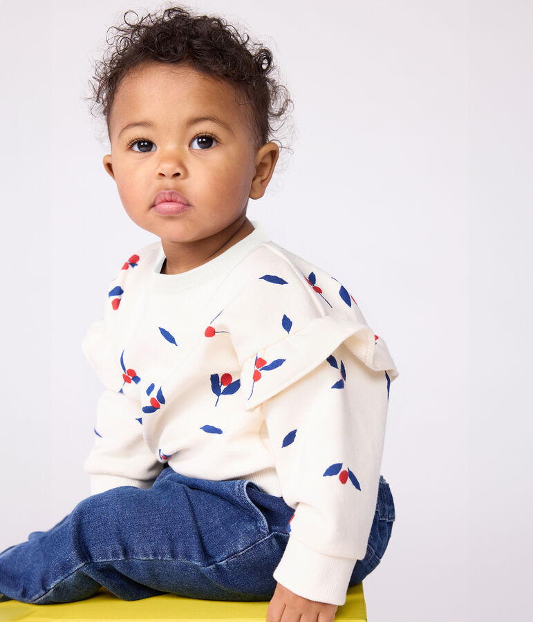 Sweatshirt b&eacute;b&eacute; en coton imprim&eacute; baies &agrave; volants &eacute;cru/multicouleur
