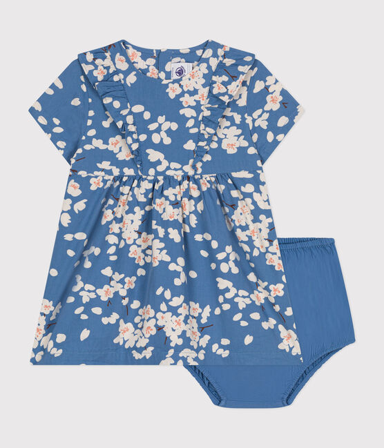 Robe manches courtes et bloomer en popeline bébé bleu BEACH/ MULTICO