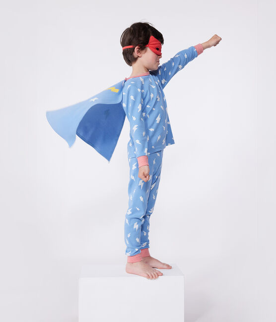 Pyjama déguisement enfant en coton phosphorescent avec cape bleu ALASKA/blanc MULTICO