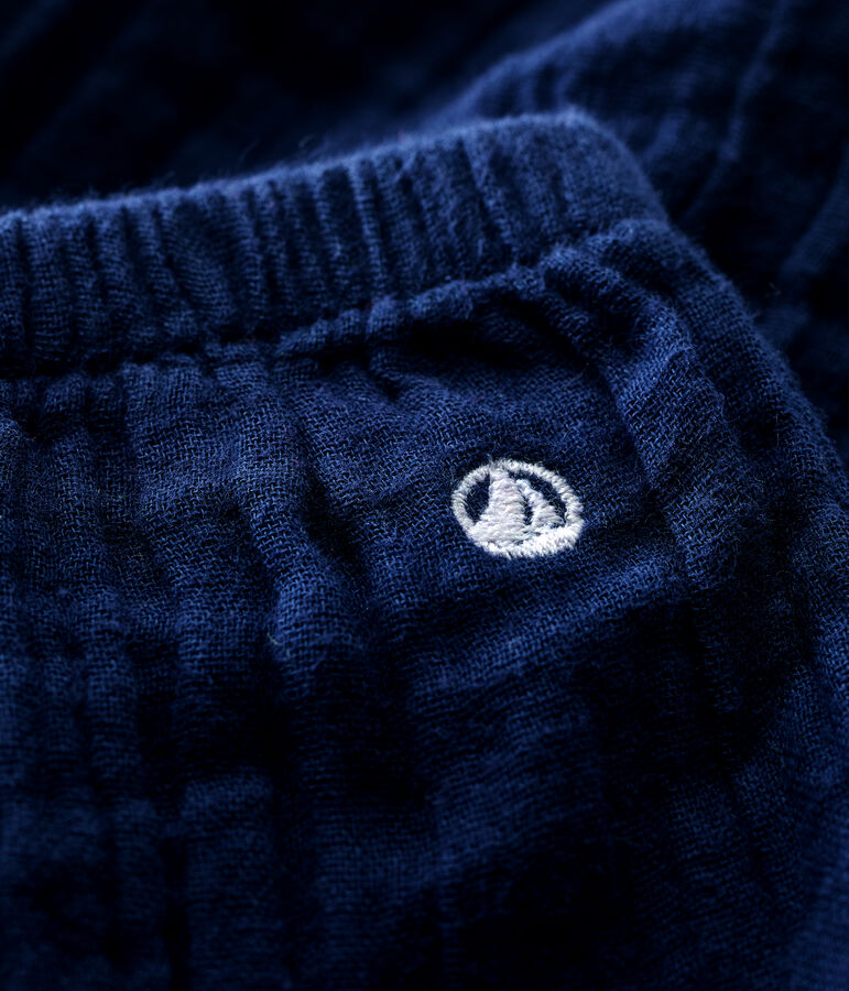 Pantalon en gaze de coton bio b&eacute;b&eacute; bleu SMOKING