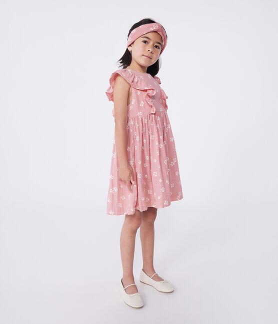 Robe sans manches enfant en coton fleurie rose CHARME/blanc MARSHMALLOW