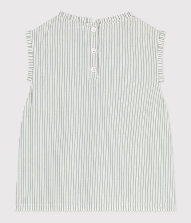 Blouse enfant en coton sans manche &agrave; rayures vert/blanc