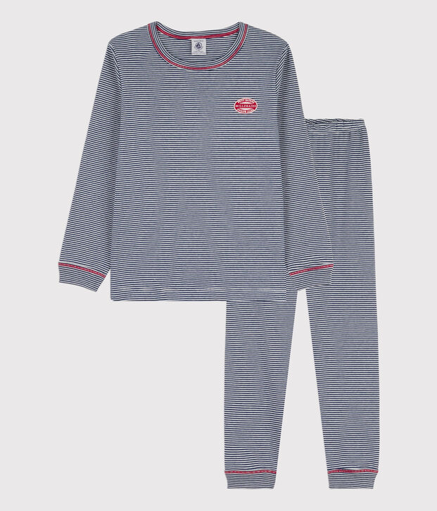 Pyjama milleraies en coton enfant bleu/blanc