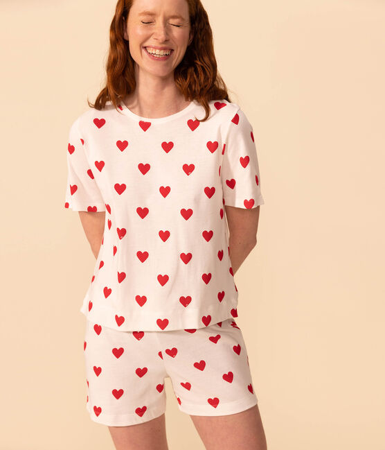 Pyjacourt cœur en coton femme blanc MARSHMALLOW/rouge TERKUIT