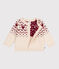 Cardigan bébé en tricot laine et coton, motifs cœurs écru AVALANCHE/ AMARANTE