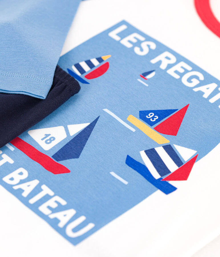 Pyjama enfant en coton manches longues bleu SMOKING/blanc MULTICO