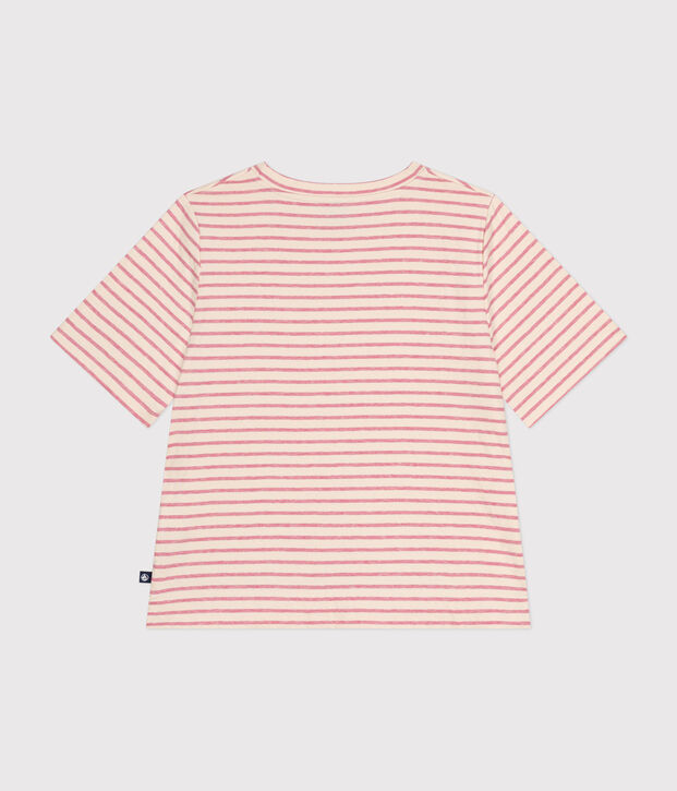 Tee-shirt le Boxy en tubique femme &eacute;cru/rose