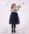 Robe enfant en coton et tulle manches longues &agrave; rayures blanc/bleu