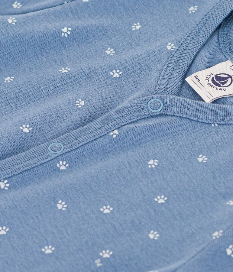 Combinaison courte en coton b&eacute;b&eacute; bleu BEACH/ MARSHMALLOW