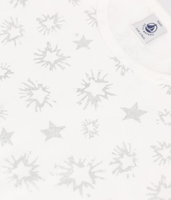 Pyjama imprimé étoiles fille en coton blanc MARSHMALLOW/blanc MULTICO