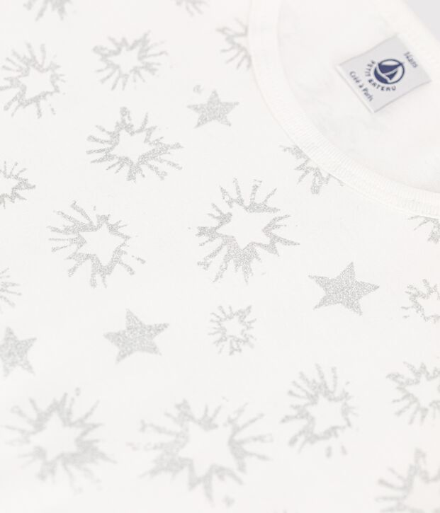 Pyjama imprim&eacute; &eacute;toiles fille en coton blanc/multicouleur