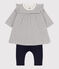 Robe legging à rayures marinières bébé en tubique en coton blanc MARSHMALLOW/bleu SMOKING