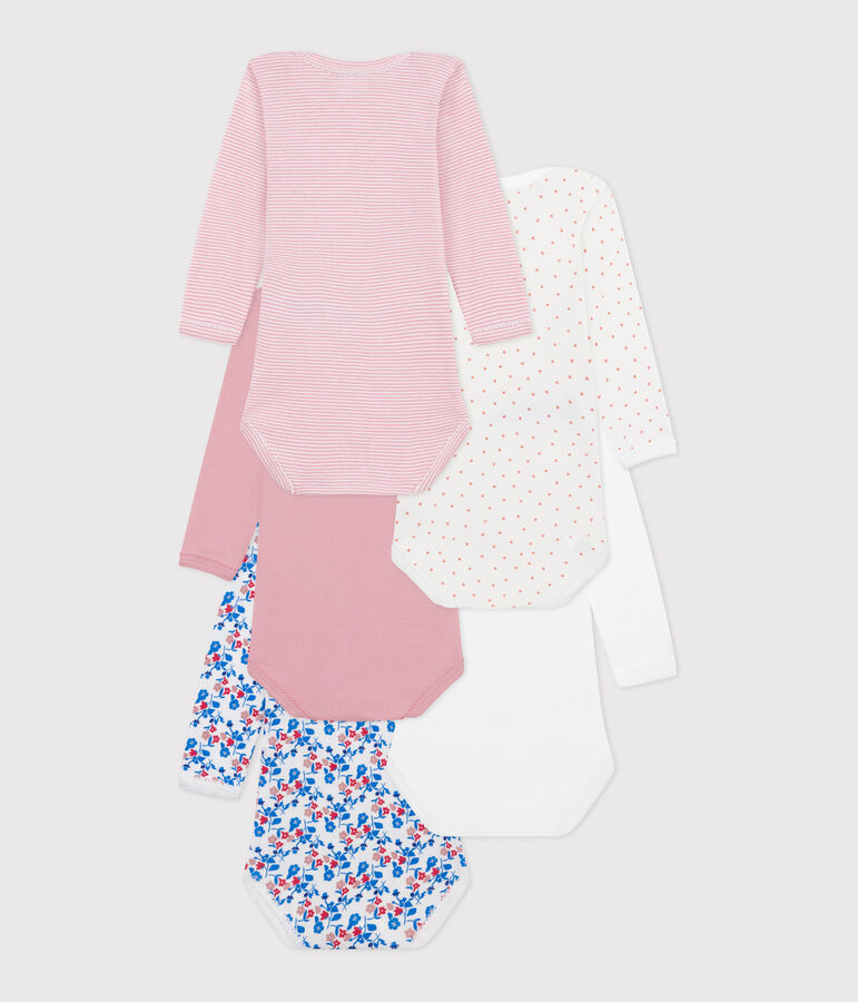Lot de 5 bodies manches longues fleuri en coton  b&eacute;b&eacute; variante 1