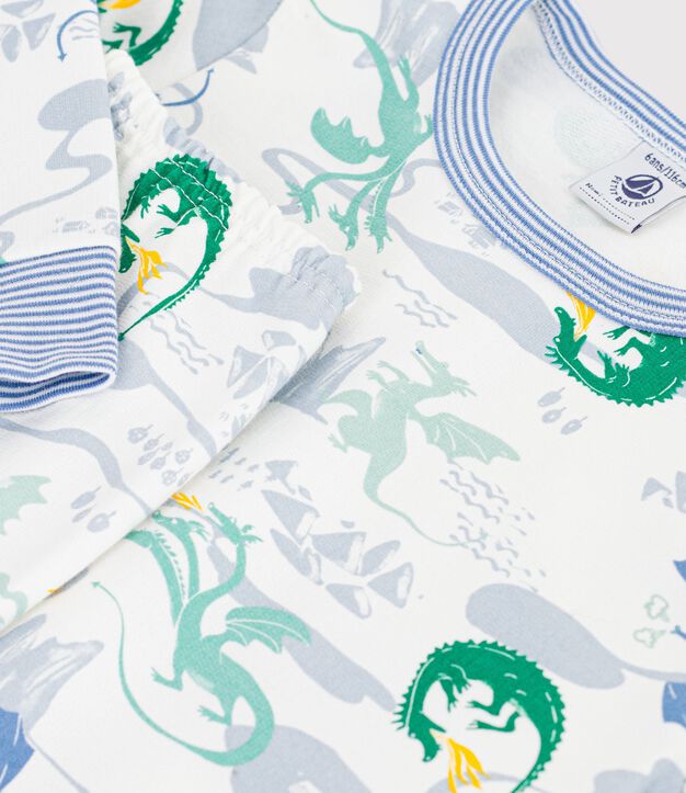 Pyjama enfant en molleton imprim&eacute; dragons blanc/multicouleur