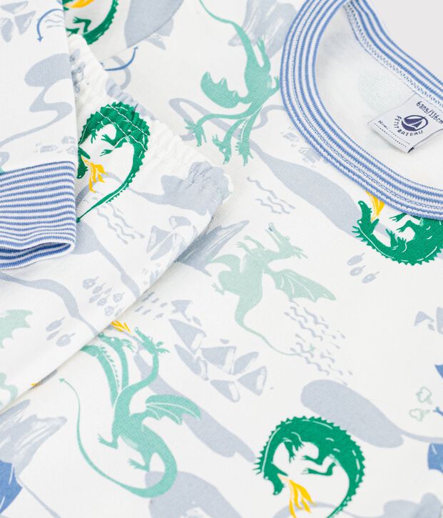 Pyjama enfant en molleton imprim&eacute; dragons blanc/multicouleur