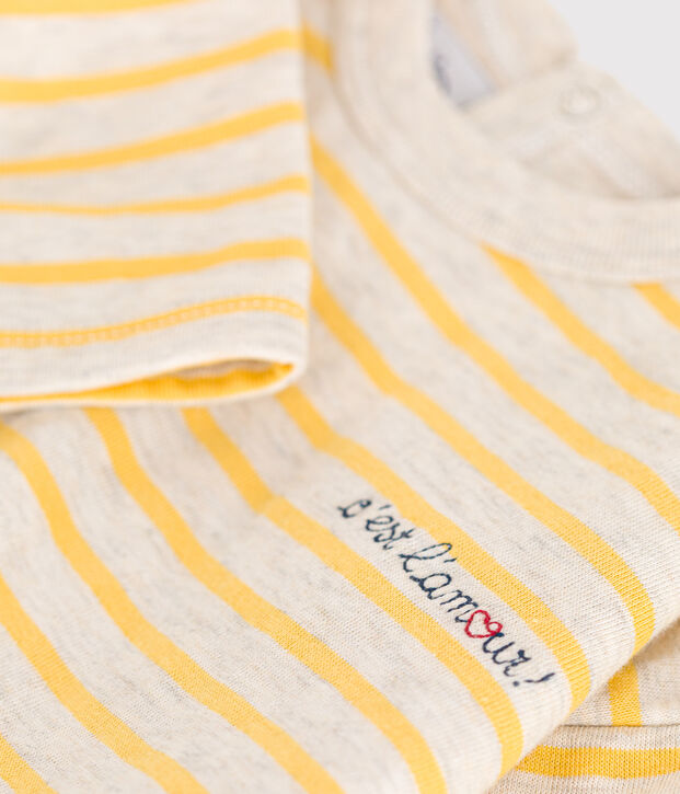 Tee-shirt manches longues en tubique b&eacute;b&eacute; beige/jaune