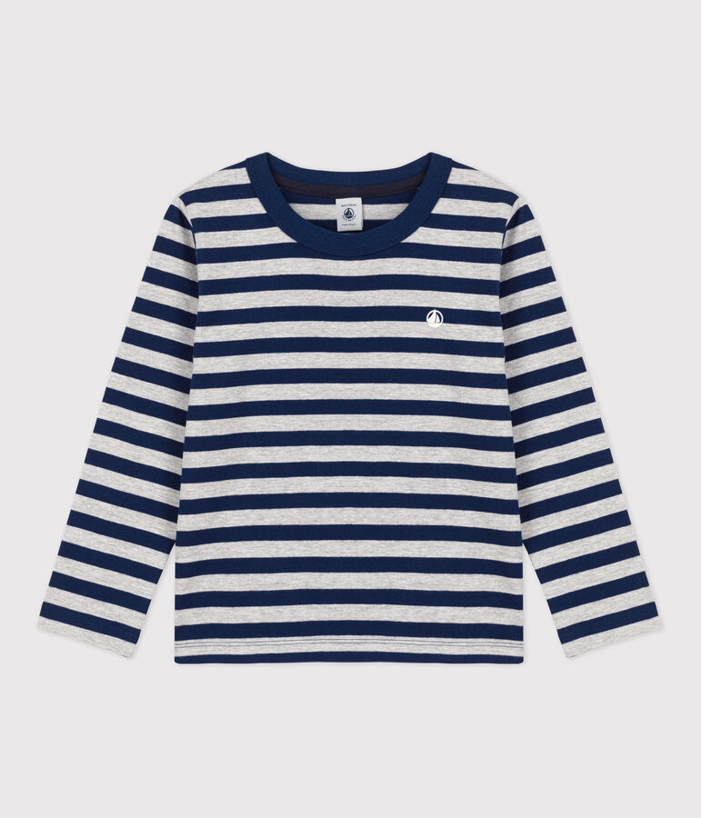 Tee-shirt manches longues en coton enfant gar&ccedil;on bleu/gris