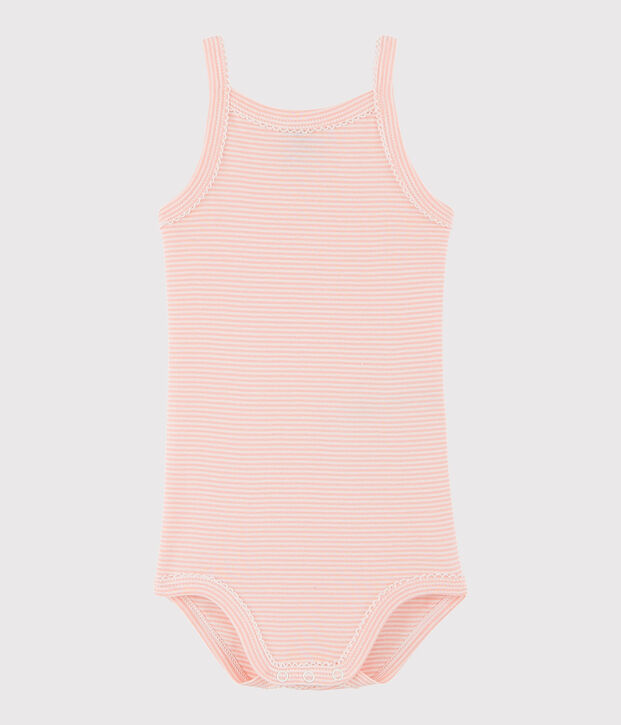 Body &agrave; bretelles b&eacute;b&eacute; fille rose/blanc