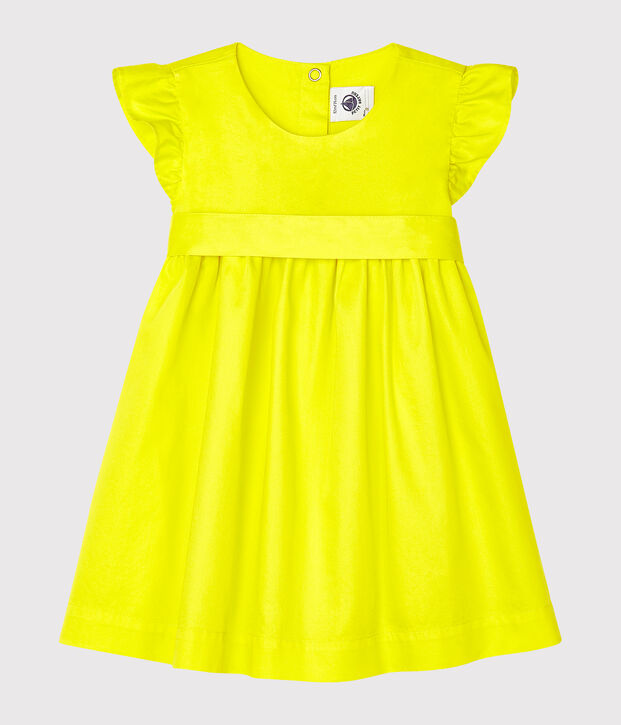 Robe manches courtes b&eacute;b&eacute; fille en satin jaune