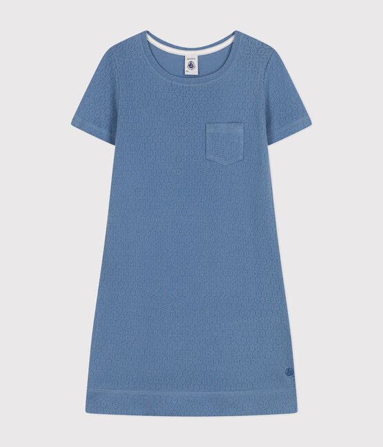 Chemise de nuit unie en coton ajouré enfant bleu BEACH
