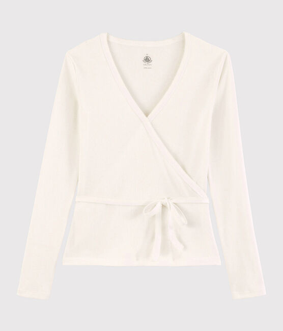 Cardigan cache-cœur en coton léger Femme blanc MARSHMALLOW