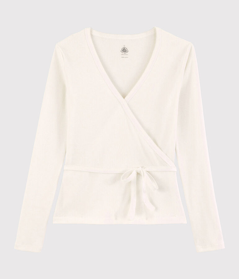 Cardigan cache-c&oelig;ur en coton l&eacute;ger Femme blanc MARSHMALLOW