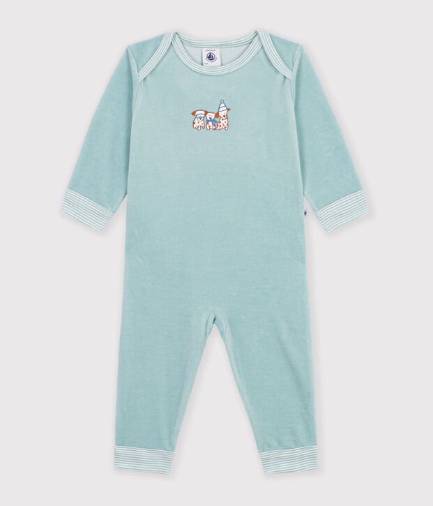 Pyjama b&eacute;b&eacute; en velours ouverture sans pression uni vert