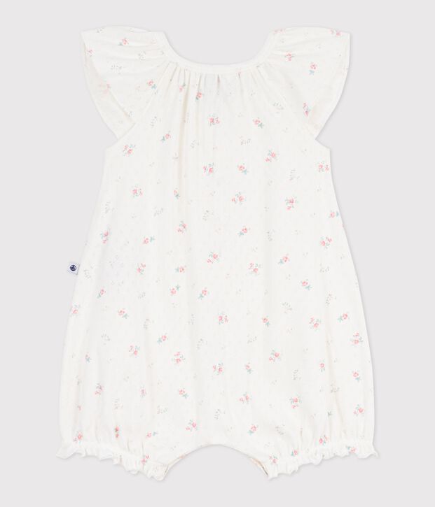 Combinaison courte b&eacute;b&eacute; en coton fleuri blanc/multicouleur