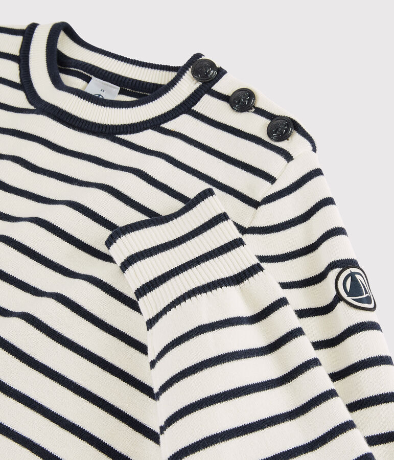 Pull marin en coton Femme blanc/bleu