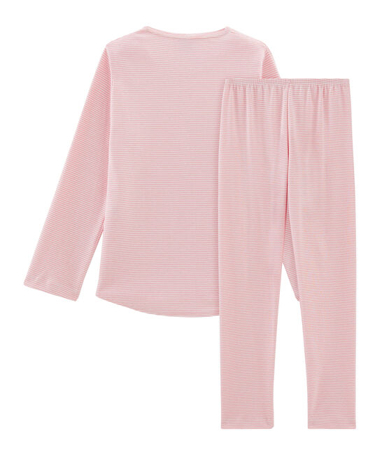 Pyjama petite fille en côte rose CHARME/blanc MARSHMALLOW