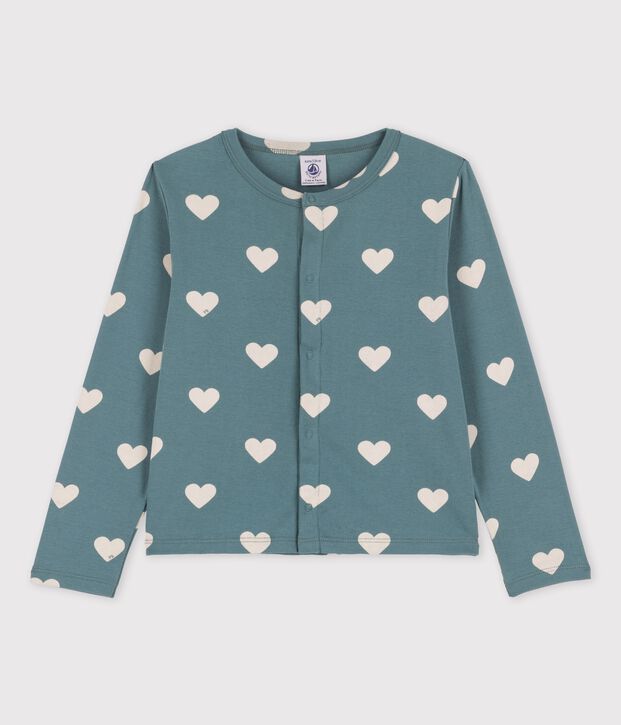 Cardigan imprim&eacute; en coton enfant fille vert/&eacute;cru