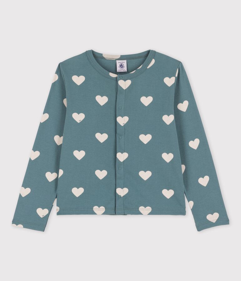 Cardigan imprim&eacute; en coton enfant fille vert/&eacute;cru