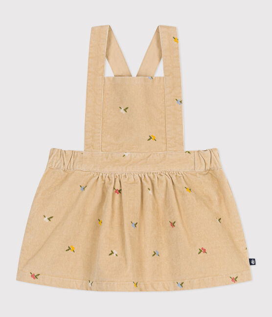 Robe bébé en velours côtelé brodé de fleurs beige CAJOU/ MULTICO