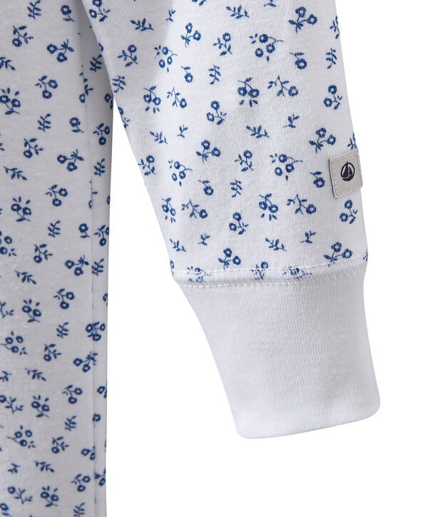 Pyjama combinaison fille imprim&eacute; blanc/bleu