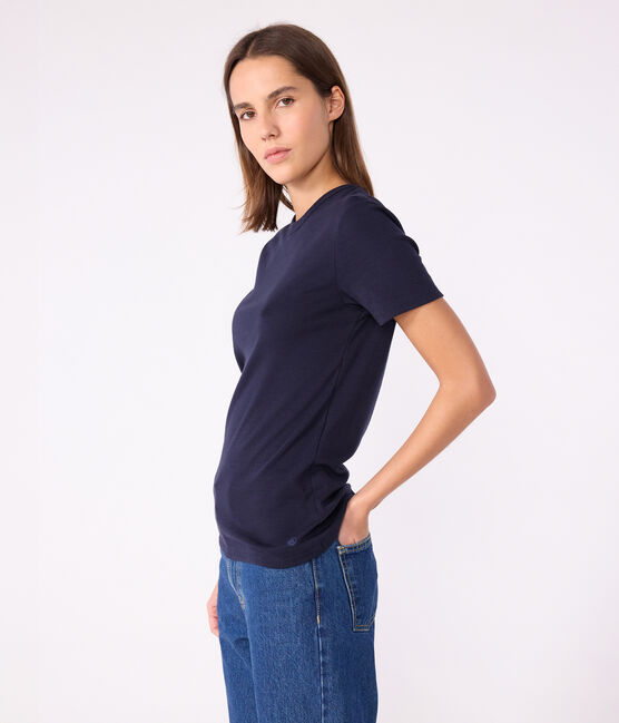 Tee-shirt l'Iconique manches courtes en côte unie femme bleu SMOKING