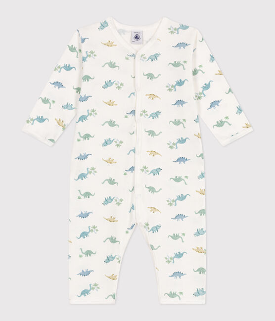 Pyjama bébé en coton sans pieds dinosaures blanc MARSHMALLOW/blanc MULTICO