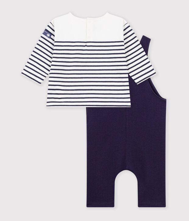 Ensemble cadeau b&eacute;b&eacute; en coton : tee-shirt et salopette multicouleur