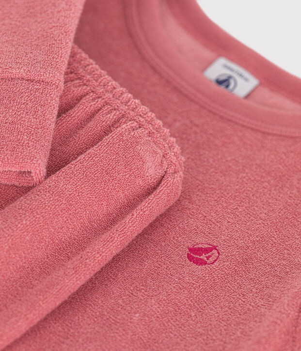 Pyjama uni en bouclette &eacute;ponge gratt&eacute;e enfant rose