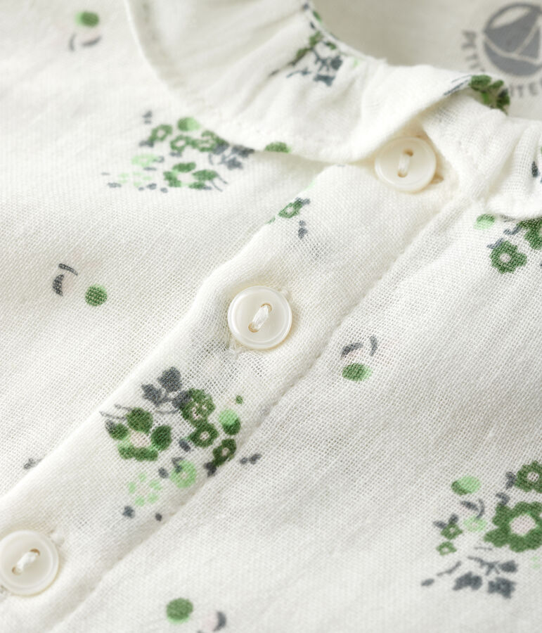 Blouse imprim&eacute; fleuri en gaze de coton bio b&eacute;b&eacute; blanc MARSHMALLOW/blanc MULTICO