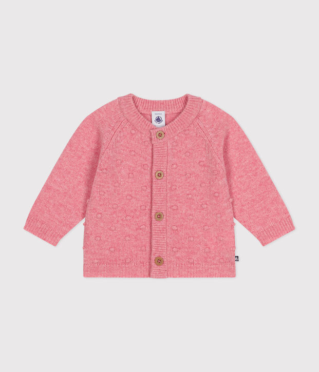 Cardigan en tricot contenant de la laine b&eacute;b&eacute; rose