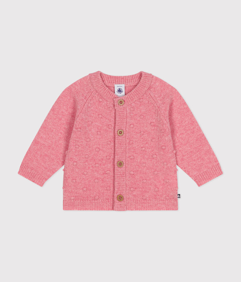 Cardigan en tricot contenant de la laine b&eacute;b&eacute; rose ROSELINE CHINE