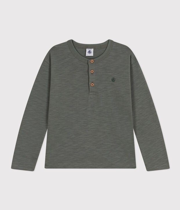 Tee-shirt manches longues en coton enfant gar&ccedil;on kaki